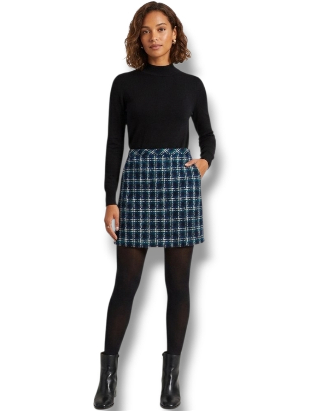 Ann Taylor Loft Women’s Plaid Tweed Lined Skirt with Side Zip Pockets Size 8